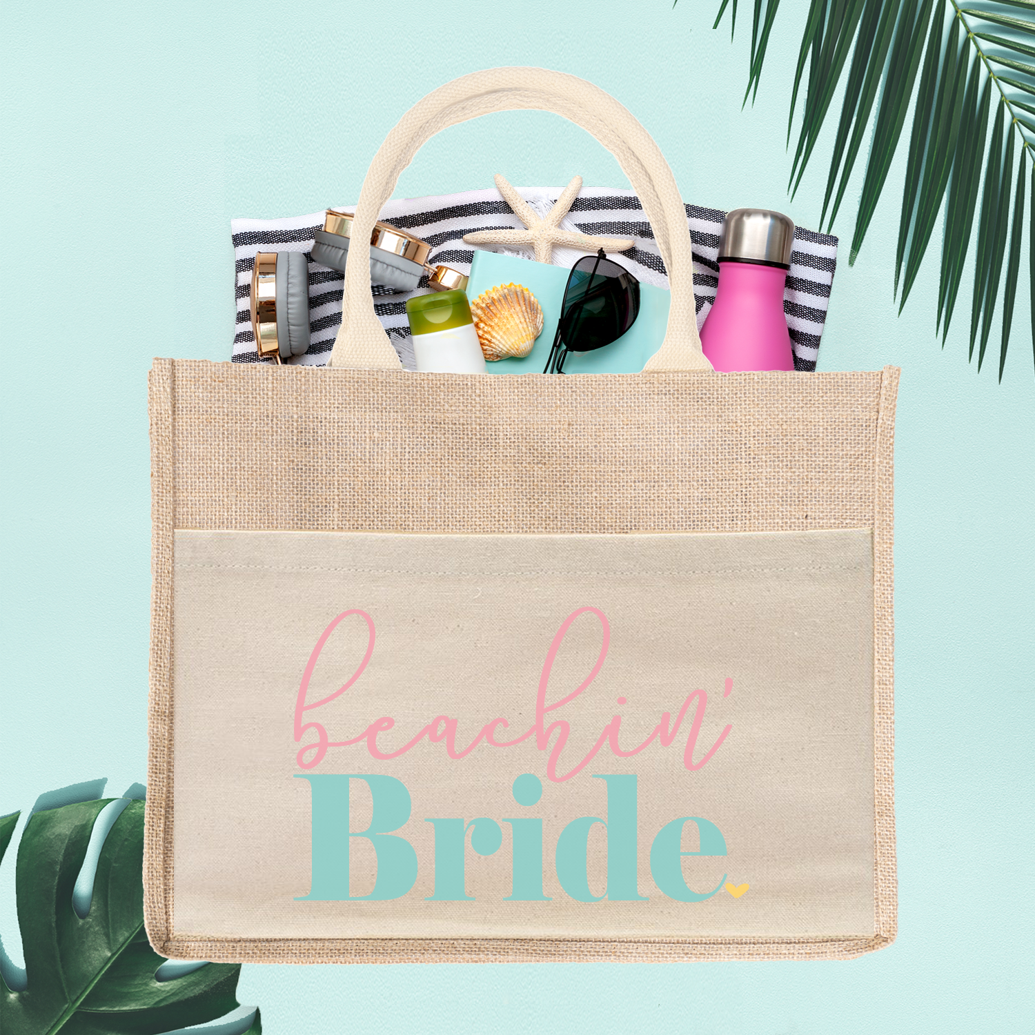 Bachelorette Party Burlap Jute Tote Bag Favor | Beachin' Bride