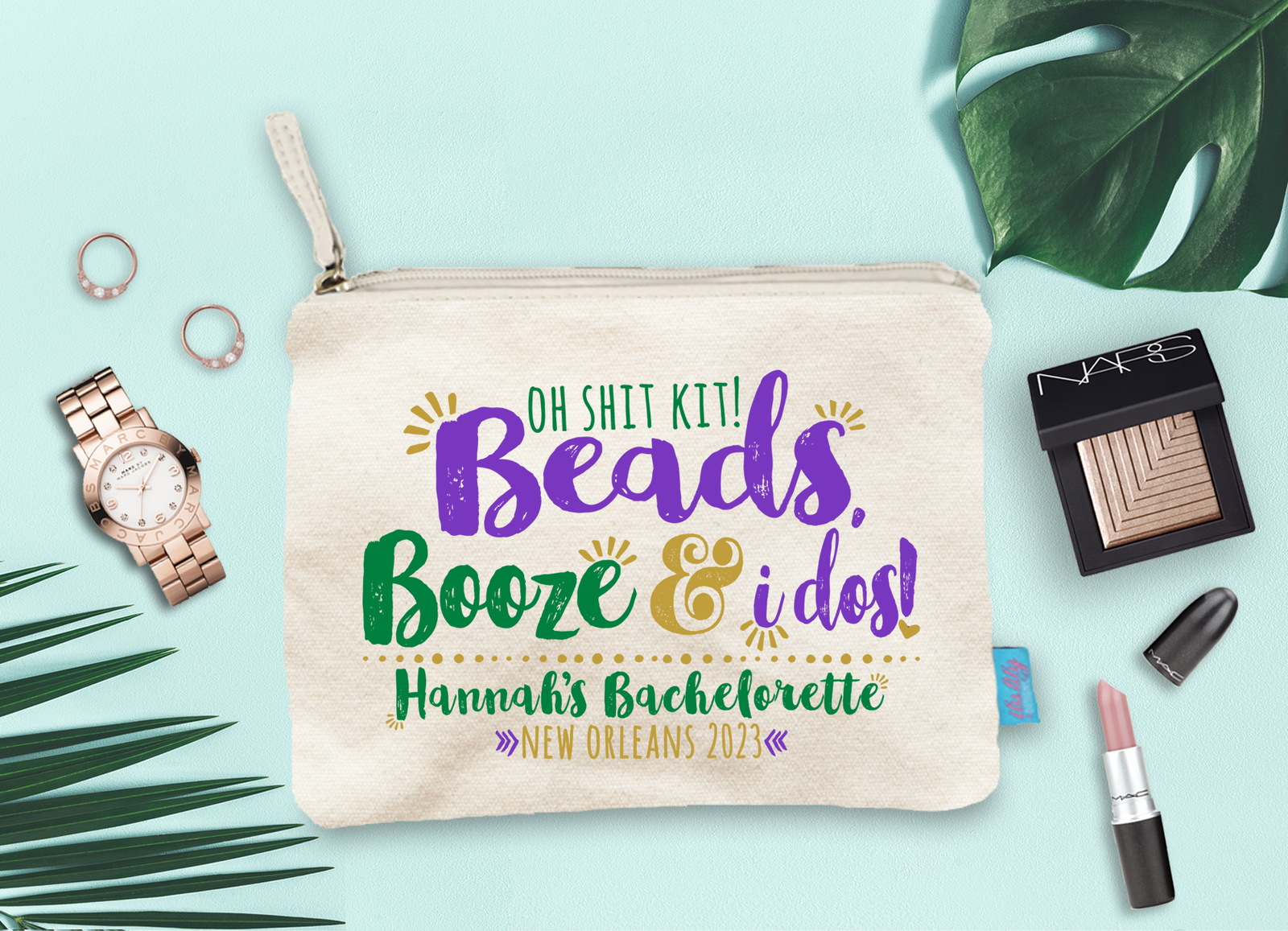 New Orleans Bachelorette Party Makeup Bag | Beads Booze and I Dos