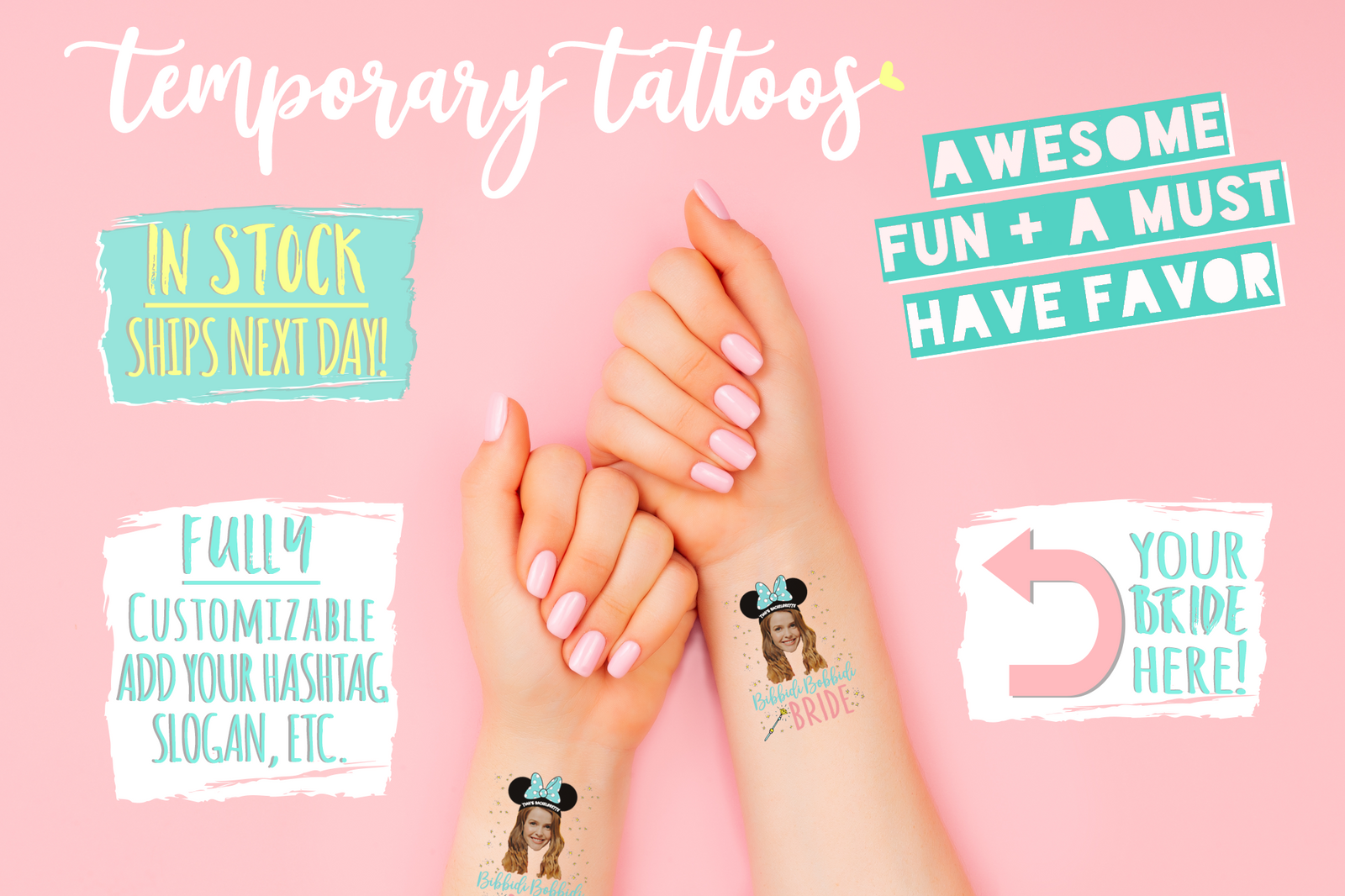 Custom Temporary Tattoo Bachelorette Party Favors | Disney Bride