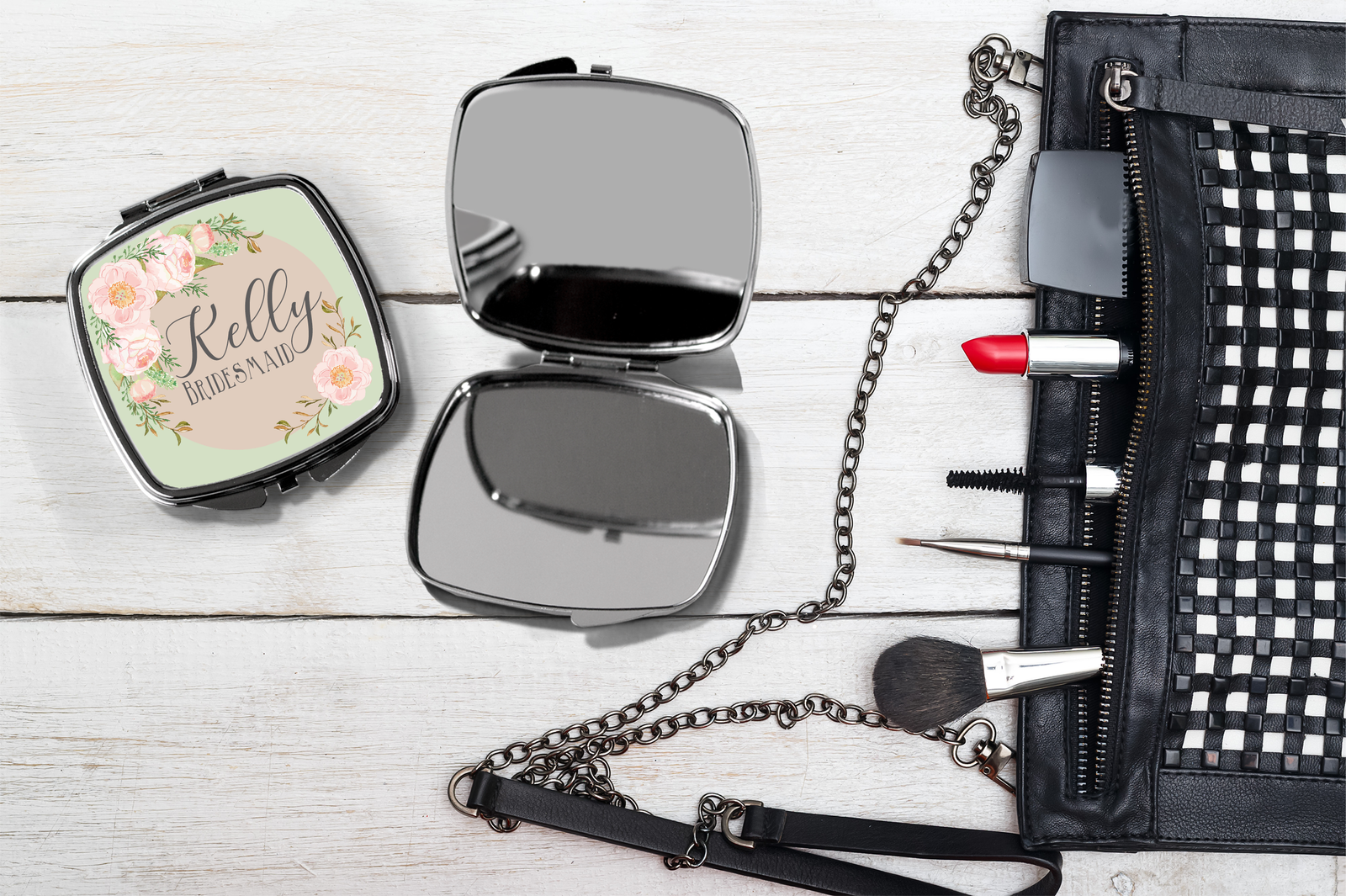 Bridesmaid Compact Mirror | Personalized Favors for Bridesmaids | Personalized Floral Frame