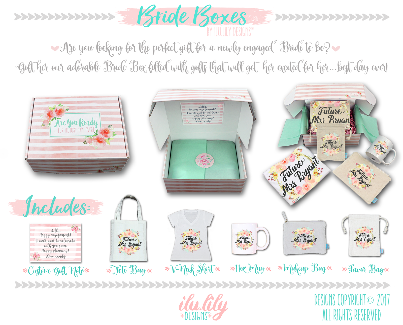 Engagement Gift Box | Gift for Bride to Be | Floral Wreath