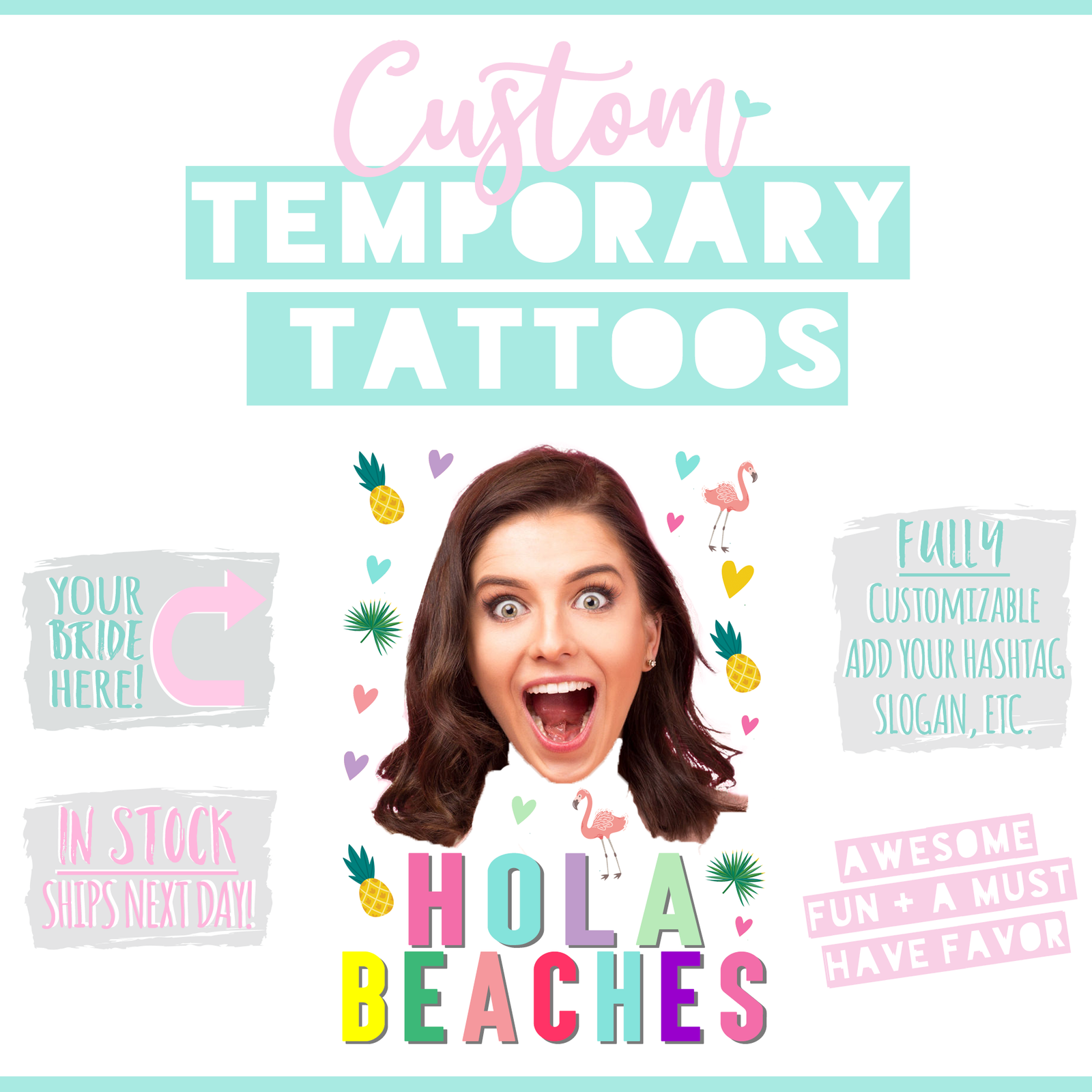 Custom Temporary Tattoo Bachelorette Party Favors | Hola Beaches