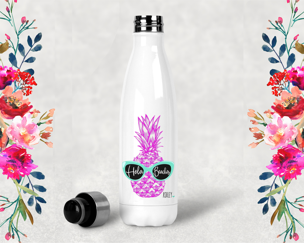 Bridal Party Favor Water Bottle | Pineapple Bachelorette | Retro Pineapple Hola Beaches