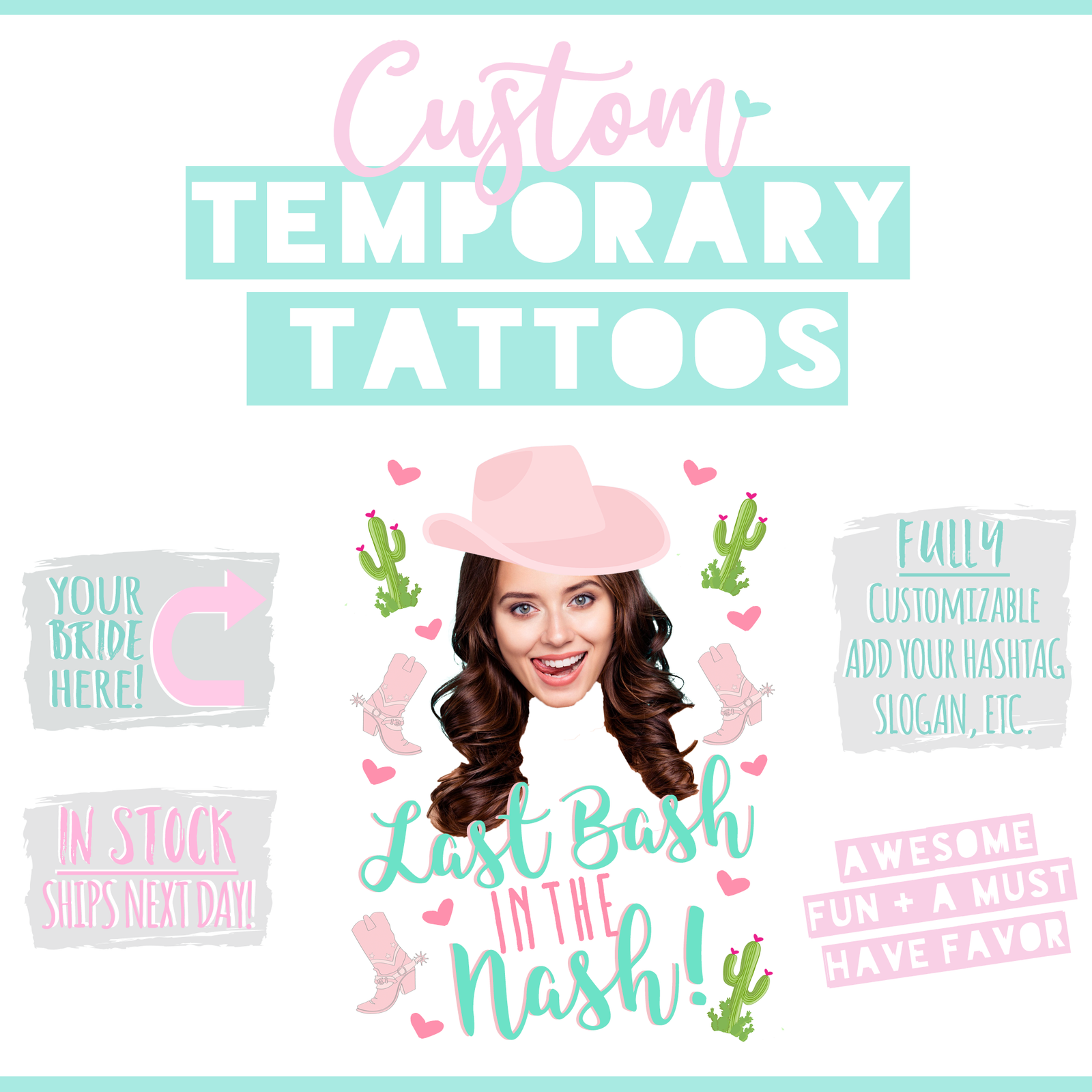 Custom Temporary Tattoo Bachelorette Party Favors | Last Bash In The Nash!