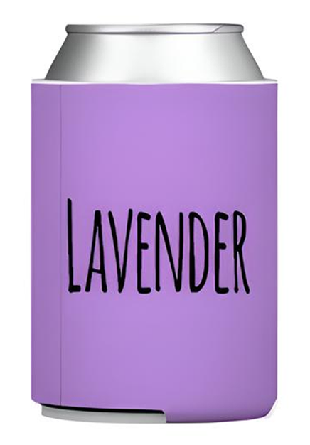 A purple can with the word "LAVENDER" printed on it in black text.