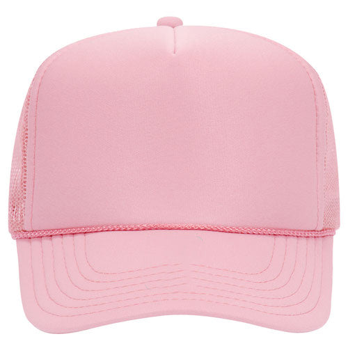 A pink baseball cap with a mesh panel on the side.