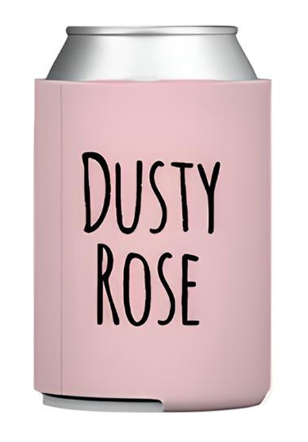 A pink can with the text "DUSTY ROSE" printed on it.