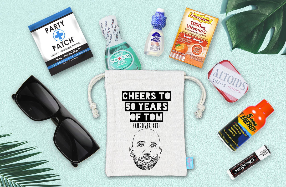 Custom Hangover Kit – Personalized Caricature Birthday Party Favor Bag With Morning After Essentials
