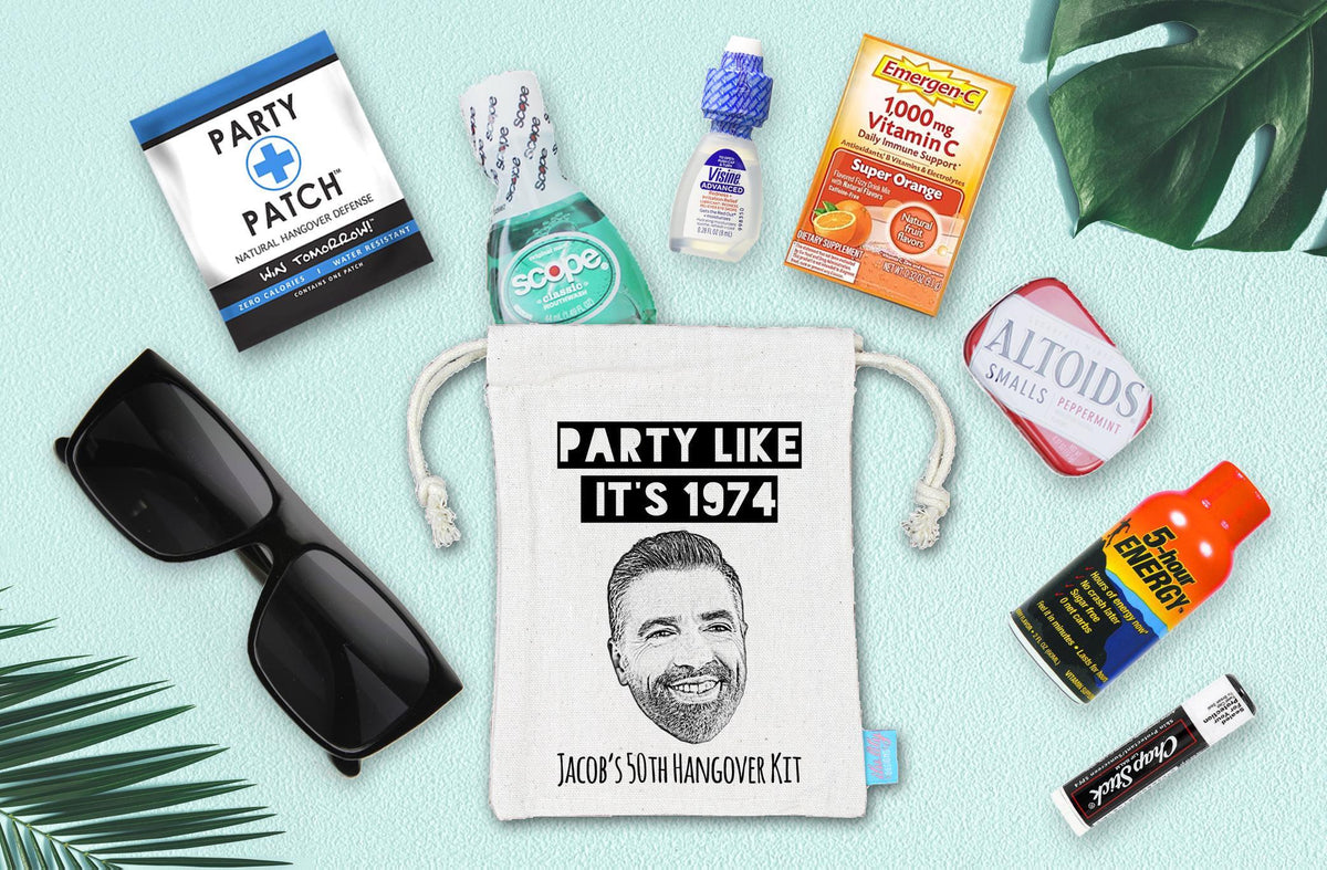 Custom Birthday Hangover Kit – Personalized Caricature Party Favor Bag | Unique Birthday Celebration Kit
