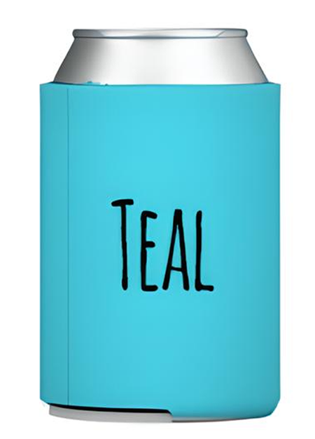 A turquoise-colored can with the word "TEAL" printed on it in black text.