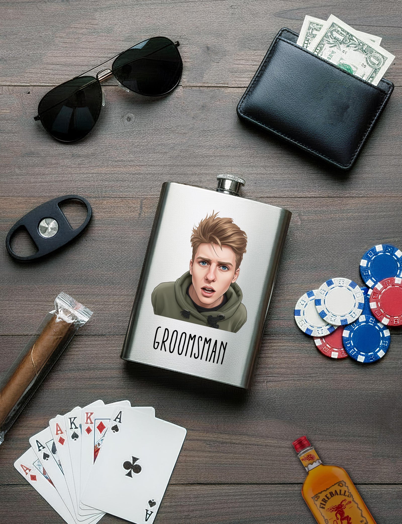 Custom Caricature Flask – Personalized Stainless Steel Pocket Size Gift for Bachelor Party