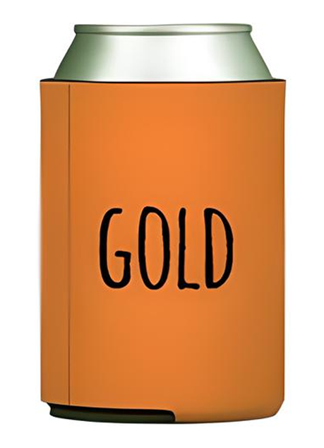 a can with the word "GOLD" printed on it in a bold, black font.