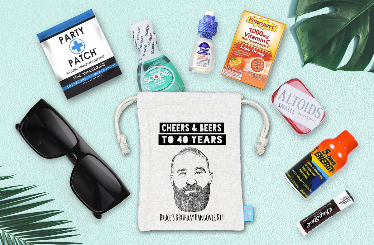 Custom Hangover Kit - Birthday Party Favor Bag With Personalized Caricature Gift