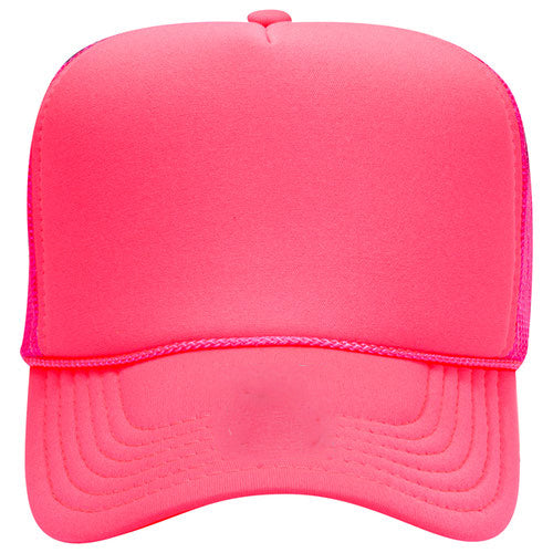 A bright pink, flat-fronted baseball cap with a brim.