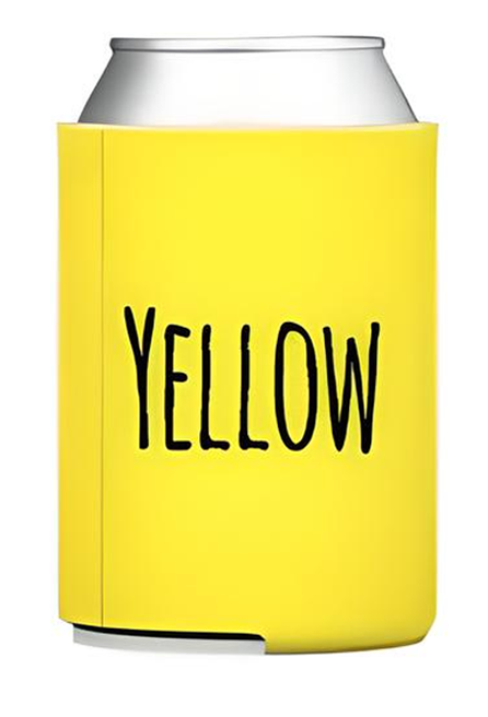 A yellow can with the word "YELLOW" written on it in black text.