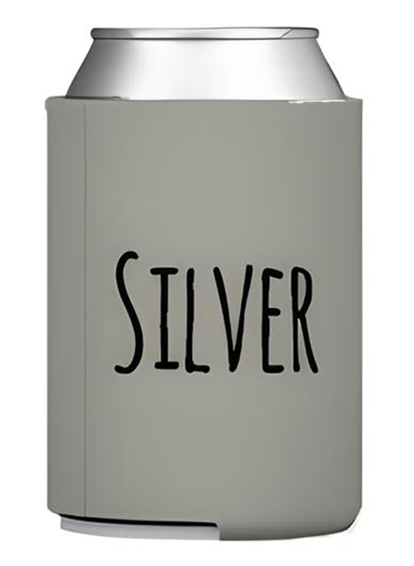 A gray can with the word "SILVER" written on it in black text.