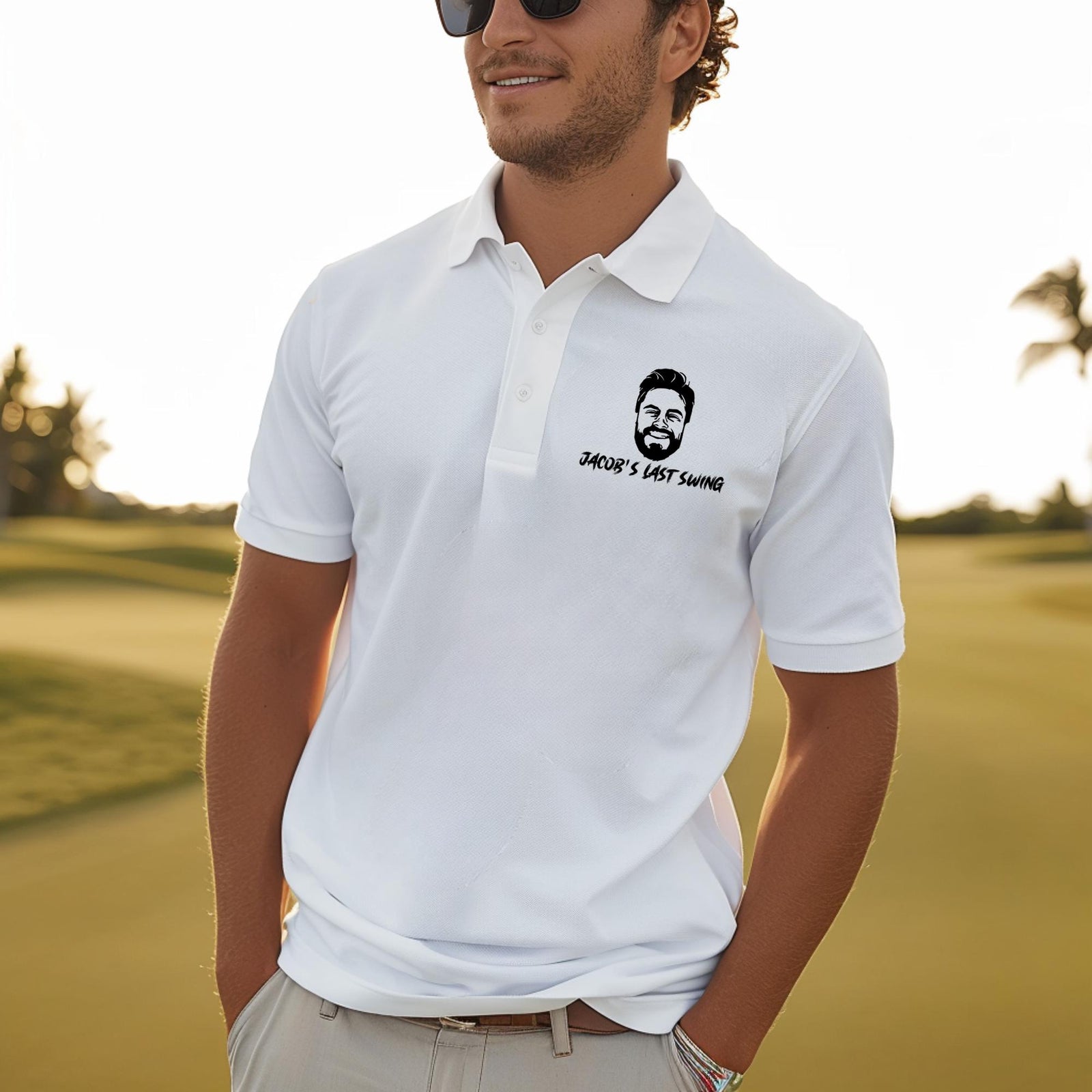 Custom Groom Golf Polo – Personalized Bachelor Party Shirt With Custom Caricature Design