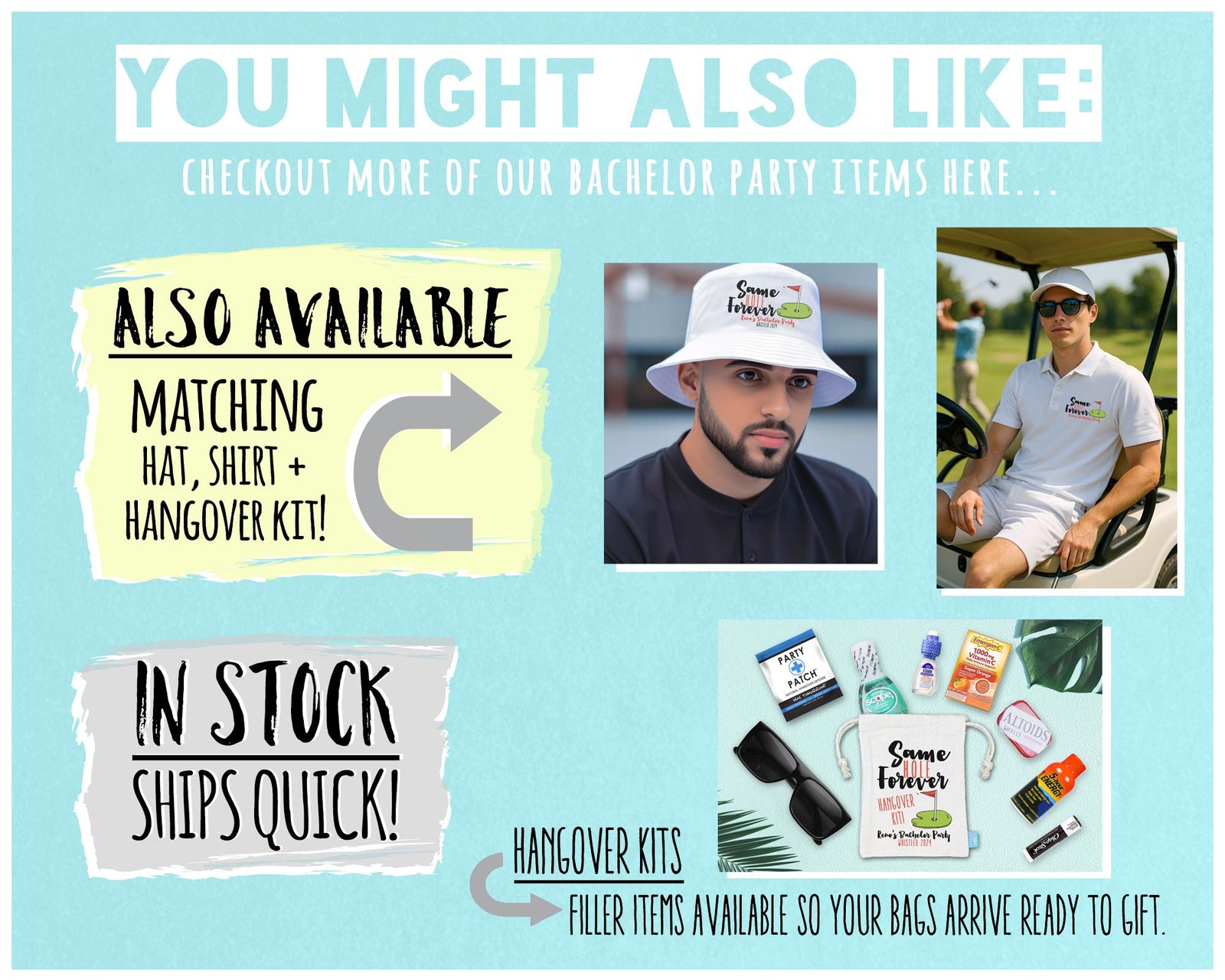 Personalized Flask | Custom Same Hole Forever Stainless Steel Flask  - Bachelor Golf Trip