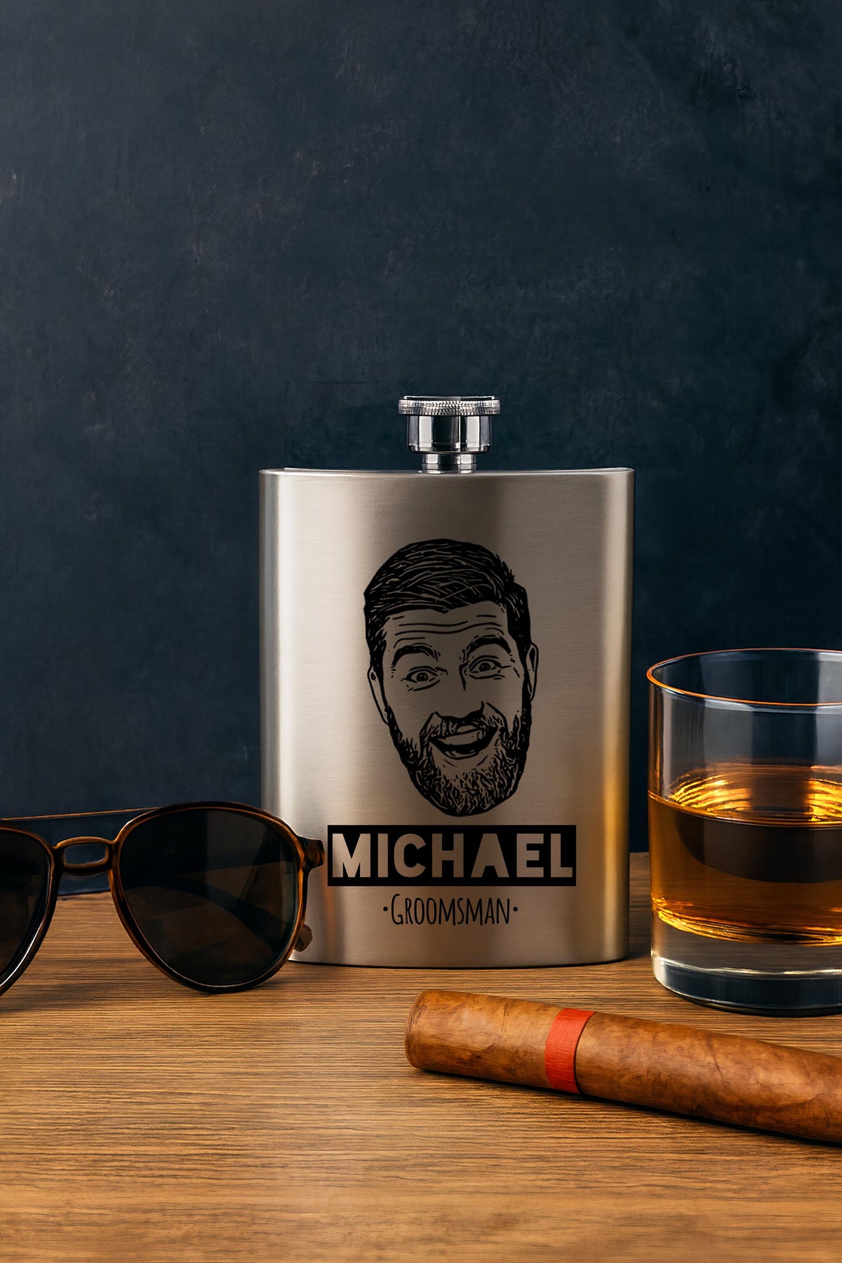 Custom Caricature Flask – Personalized Stainless Steel Party Favor for Groomsmen Bachelor Party