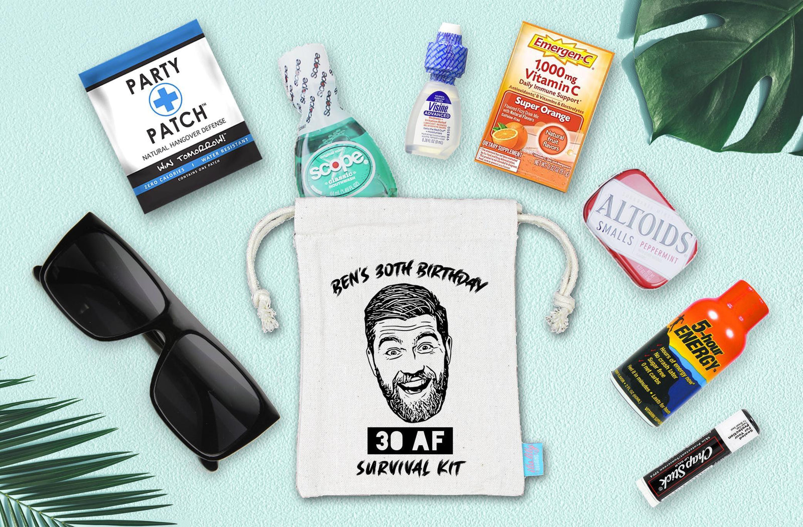 Custom Photo Hangover Kit – Birthday Party Favor Bag With Personalized Caricature