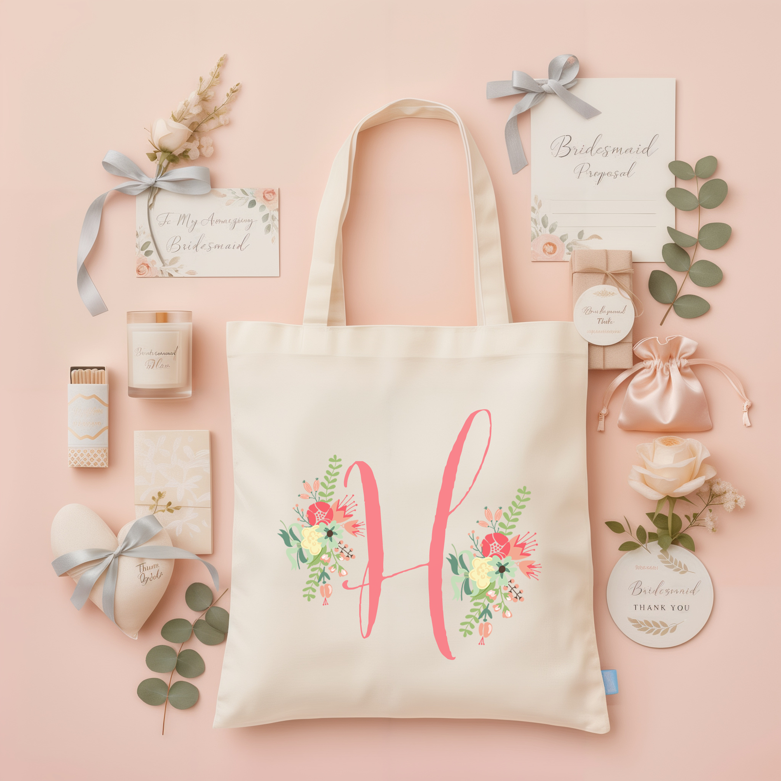 Bridal Party Tote Bag | Floral Initial