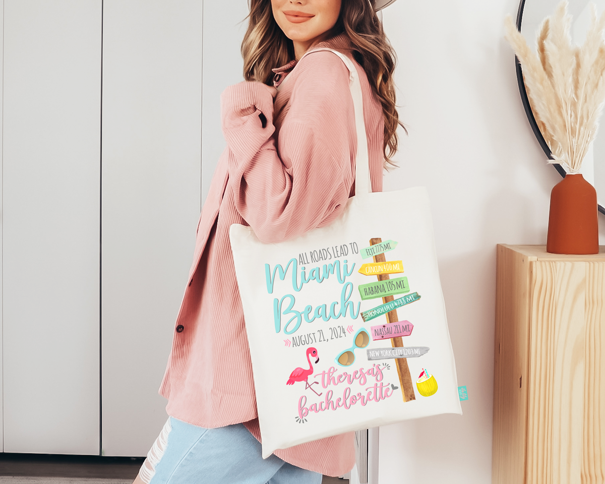 Bachelorette Party Miami Tote Bag | Miami Beach Bag | All Roads Point to Miami Beach