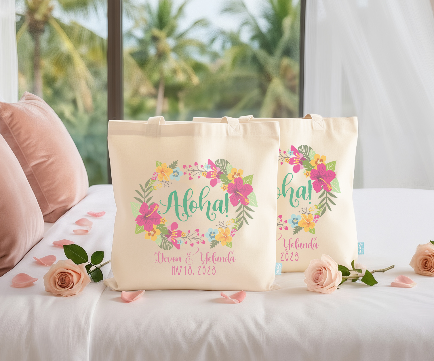 Destination Wedding Welcome Tote Bag | Hawaii Wedding Favor | Aloha Floral
