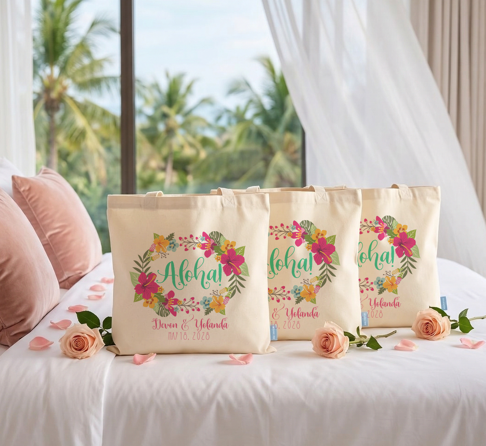 Destination Wedding Welcome Tote Bag | Hawaii Wedding Favor | Aloha Floral