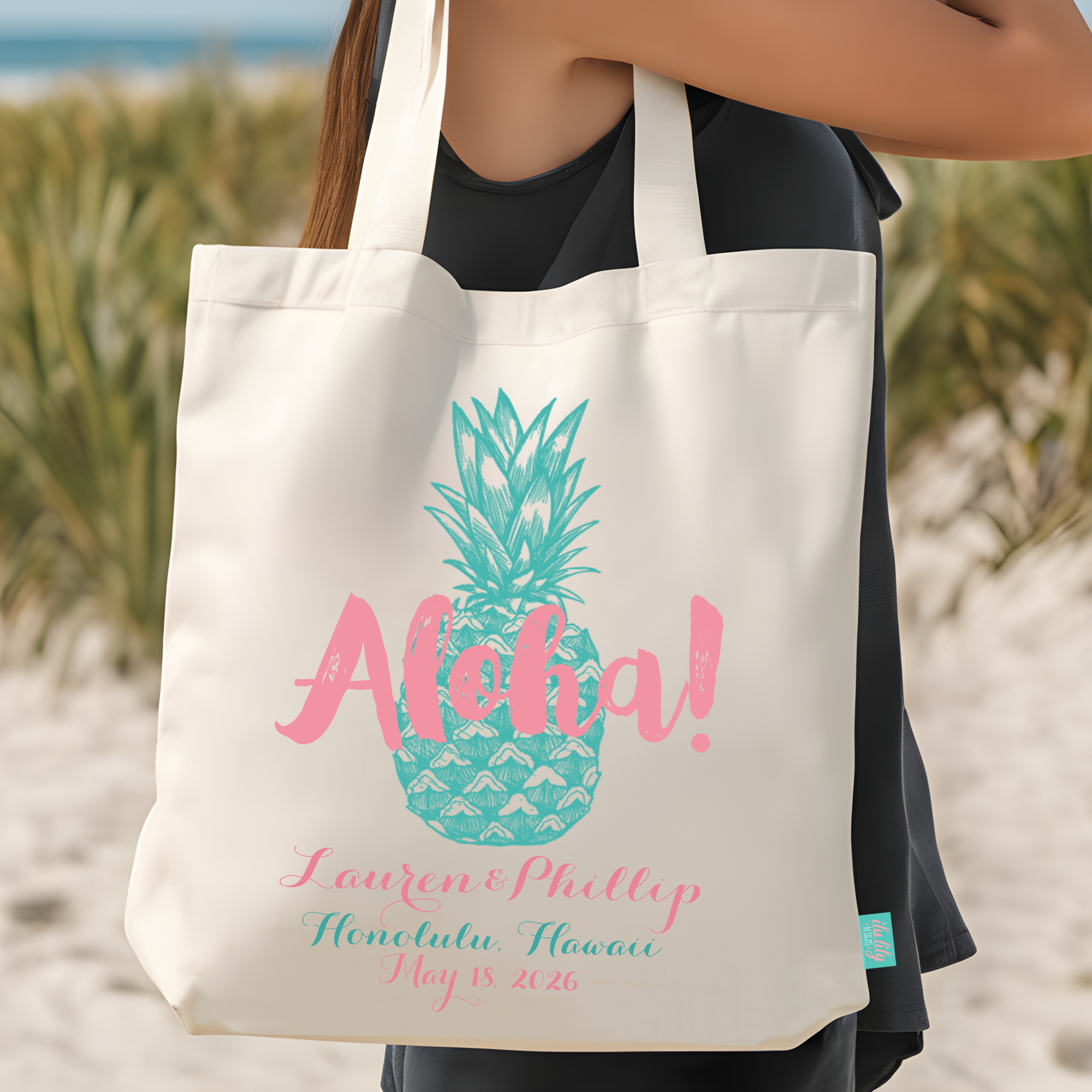 Destination Wedding Tote Bag Favor | Hawaii Wedding Tote Bags | Aloha! Pineapple