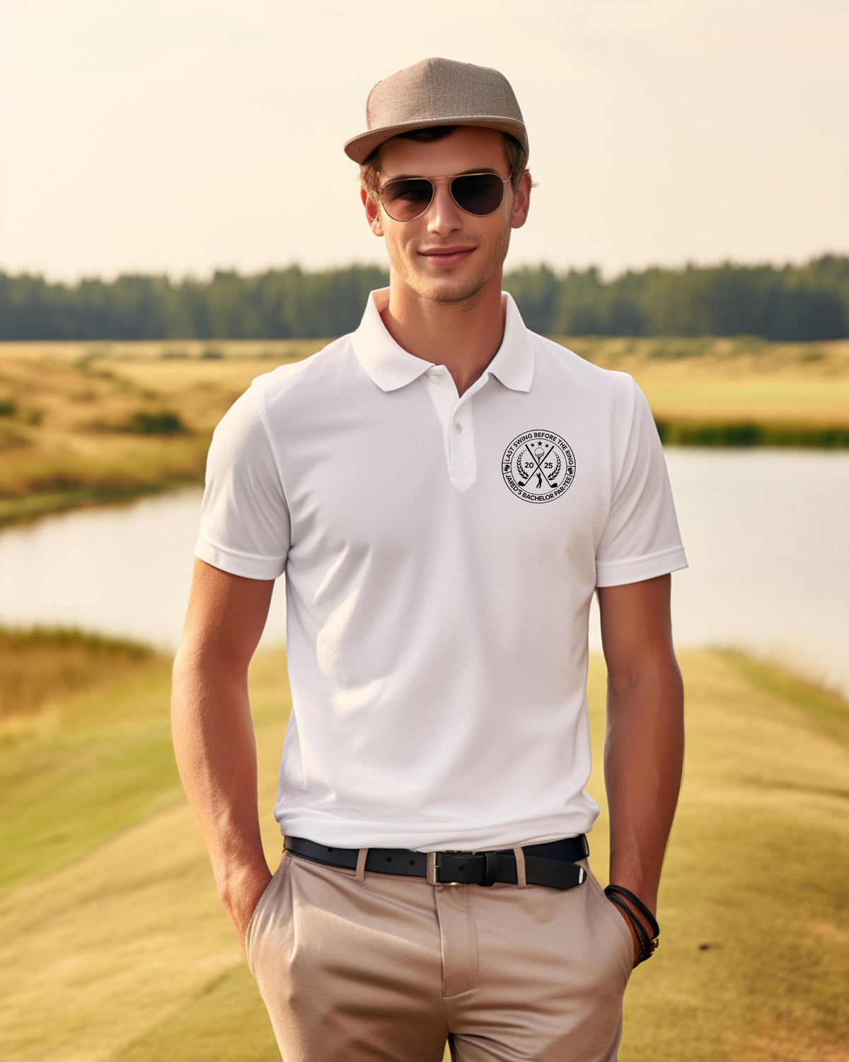 Custom Groom Golf Polo – Personalized Bachelor Party Shirt | Last Swing Before The Ring