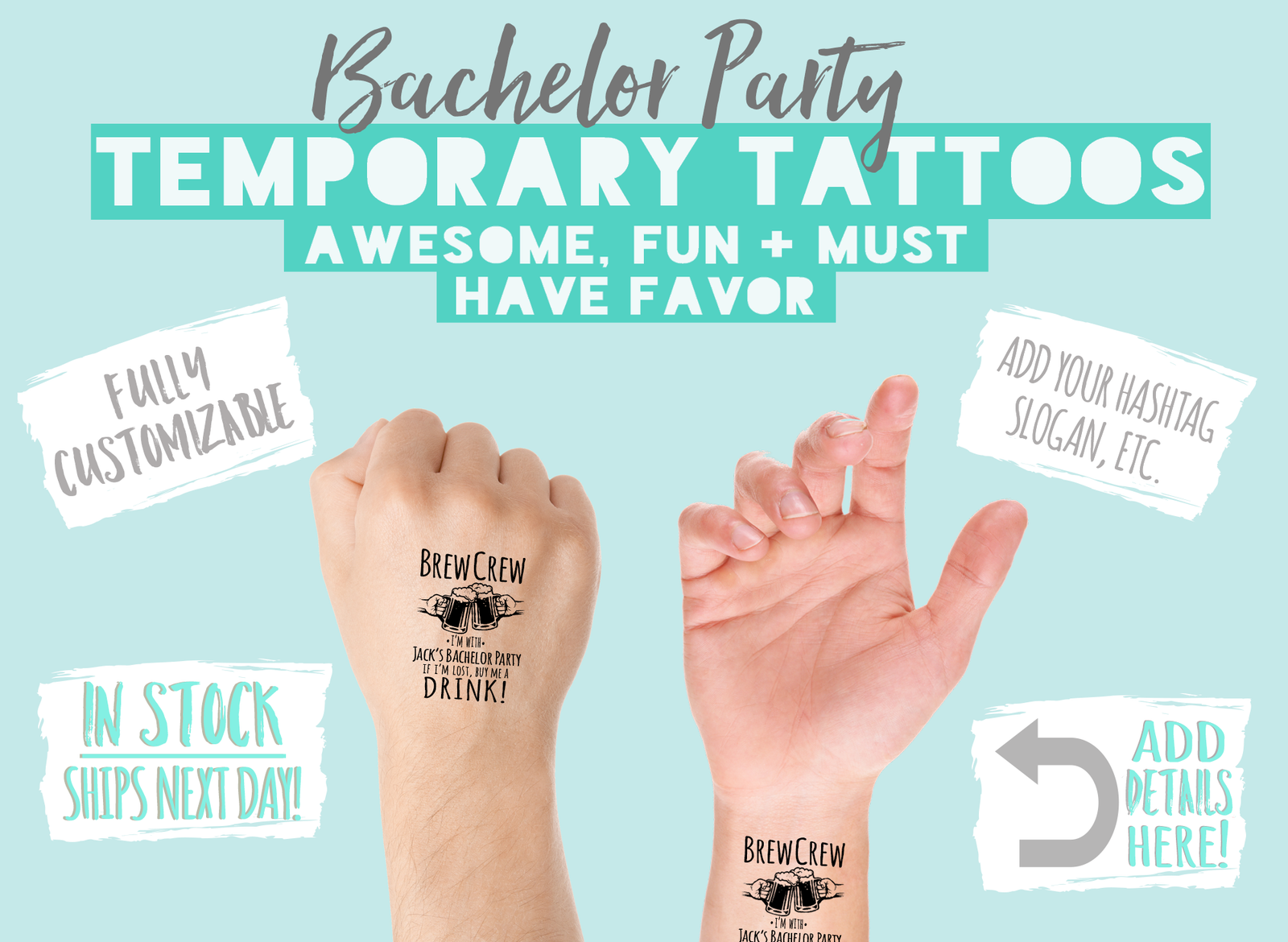 Custom Temporary Tattoo Bachelor Party Favors | Brew Crew