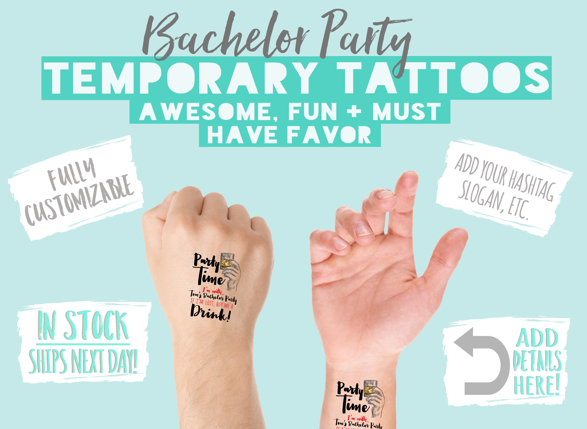 Custom Temporary Tattoo Bachelor Party Favors | Party Time
