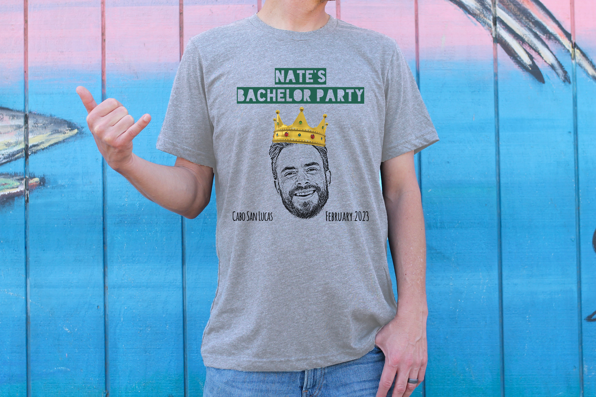 Bachelor Party Shirt | Custom Crown Photo Bachelor Party Grey T-Shirt