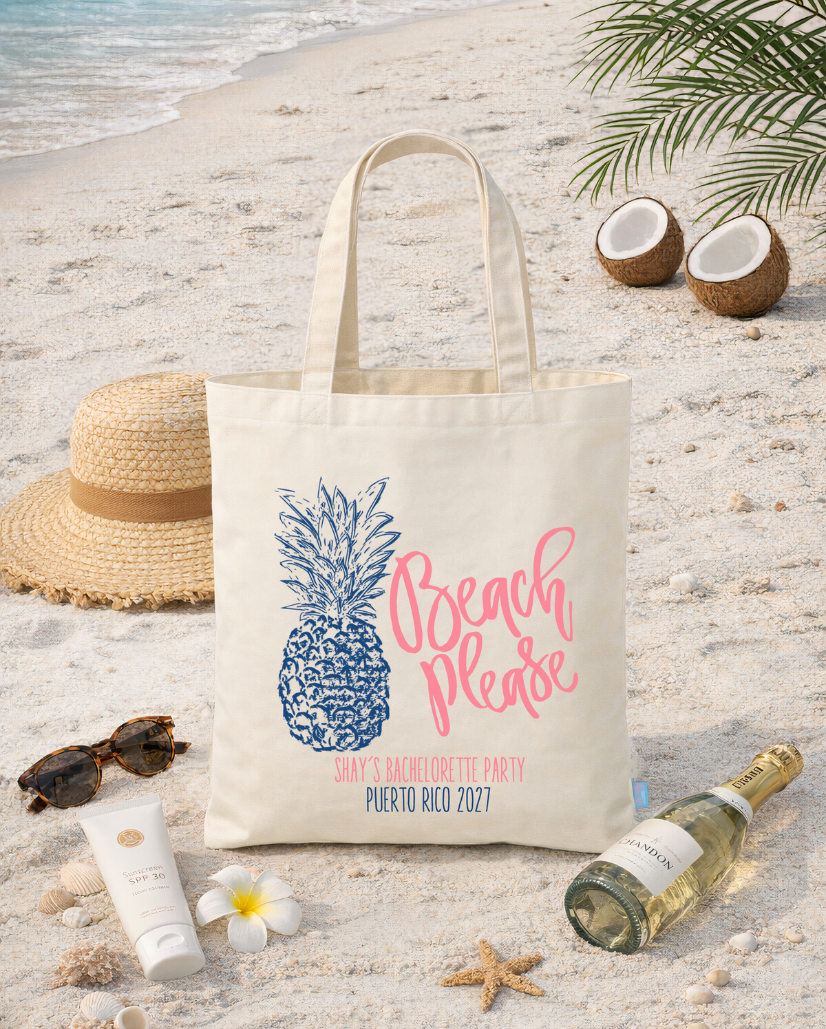 Bachelorette Party Tote Bag | Destination Bachelorette Favors | Beach Please Pineapple