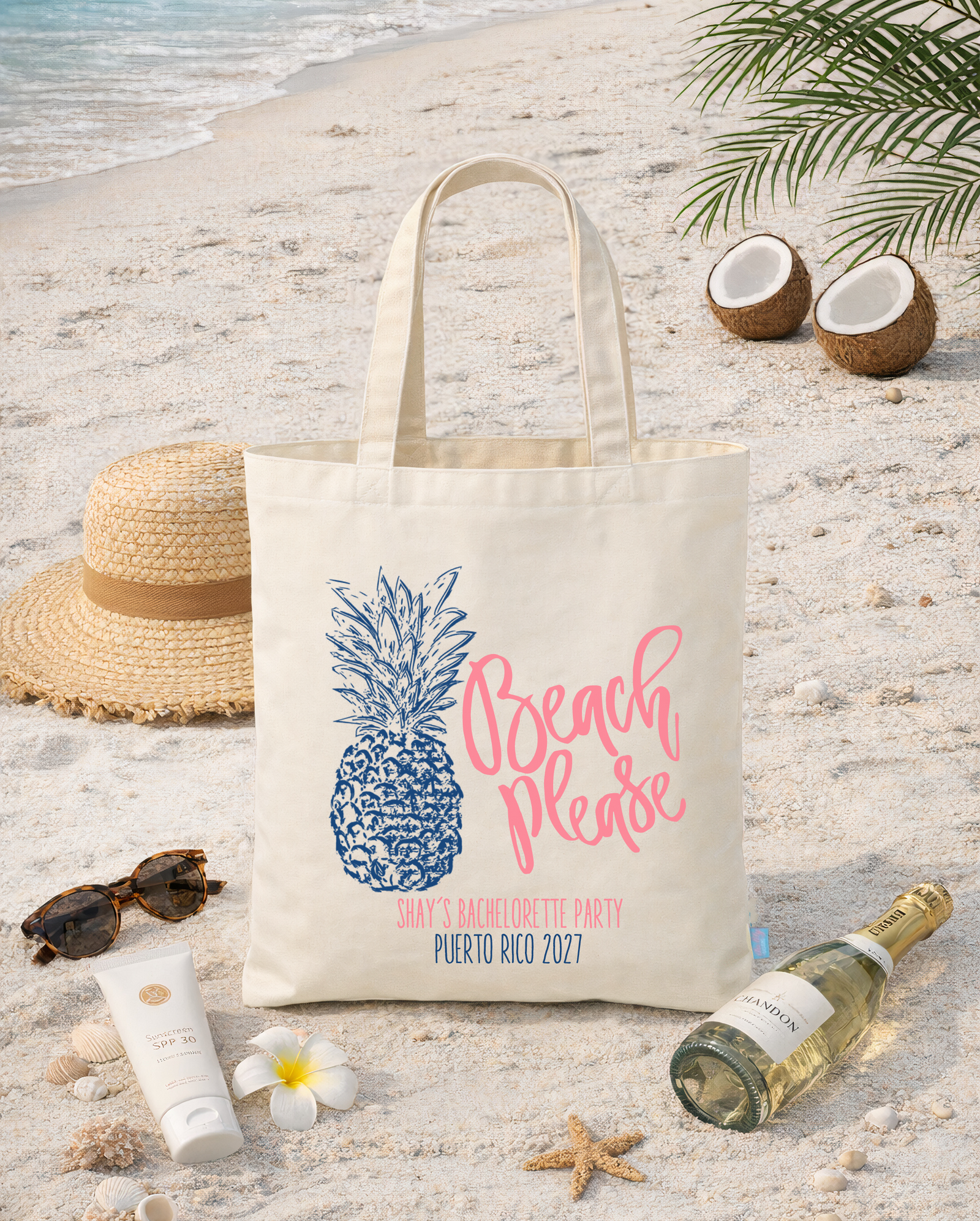 Bachelorette Party Tote Bag | Destination Bachelorette Favors | Beach Please Pineapple