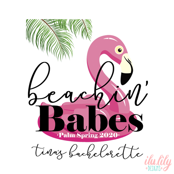 Beach Flamingo Personalized Canvas Tote Bag for Bachelorette Parties by Ilu.Lily