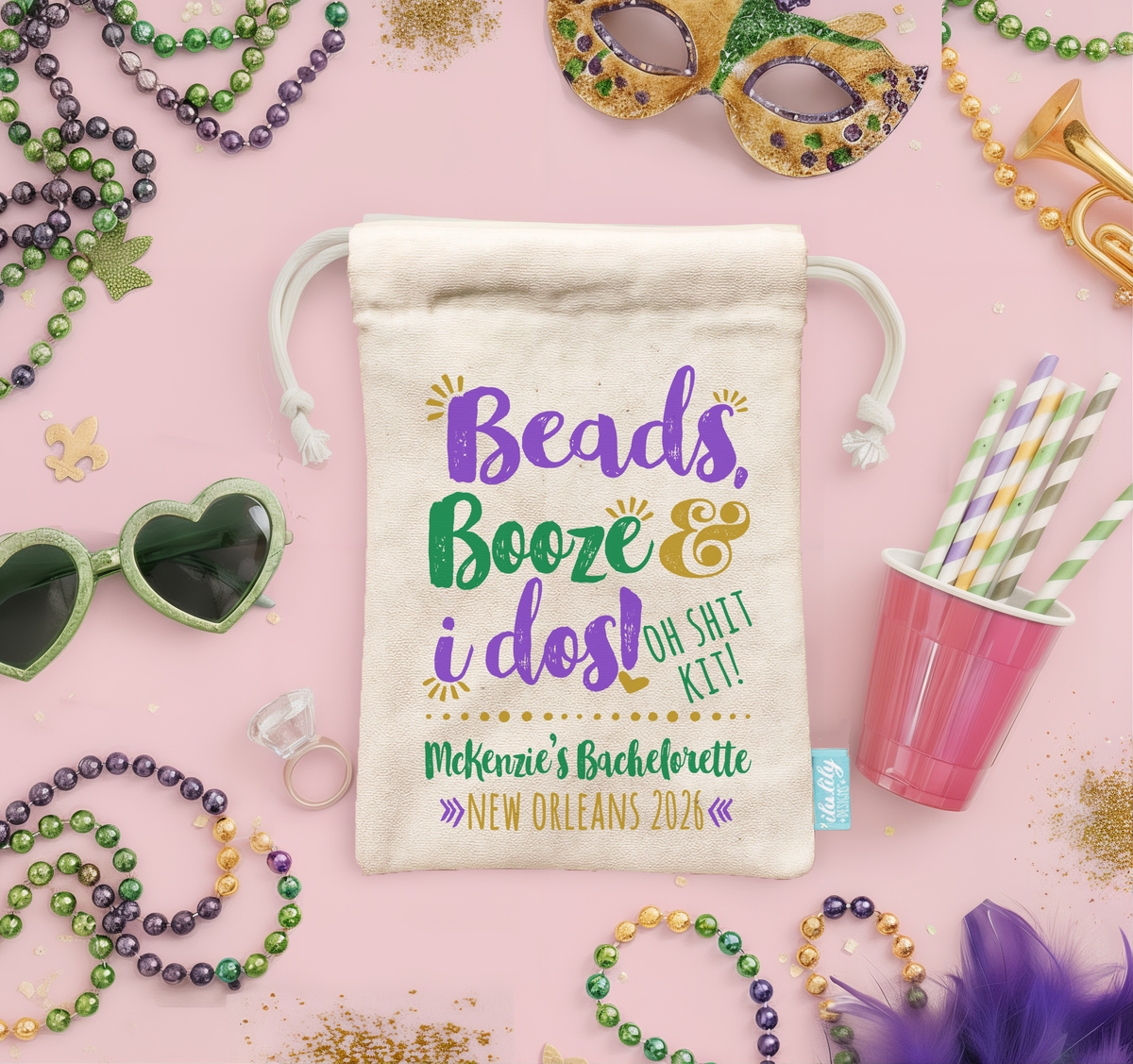 Bachelorette Party New Orleans Hangover Kit | New Orleans Bachelorette Favor Bag | Beads Booze &amp; I Dos