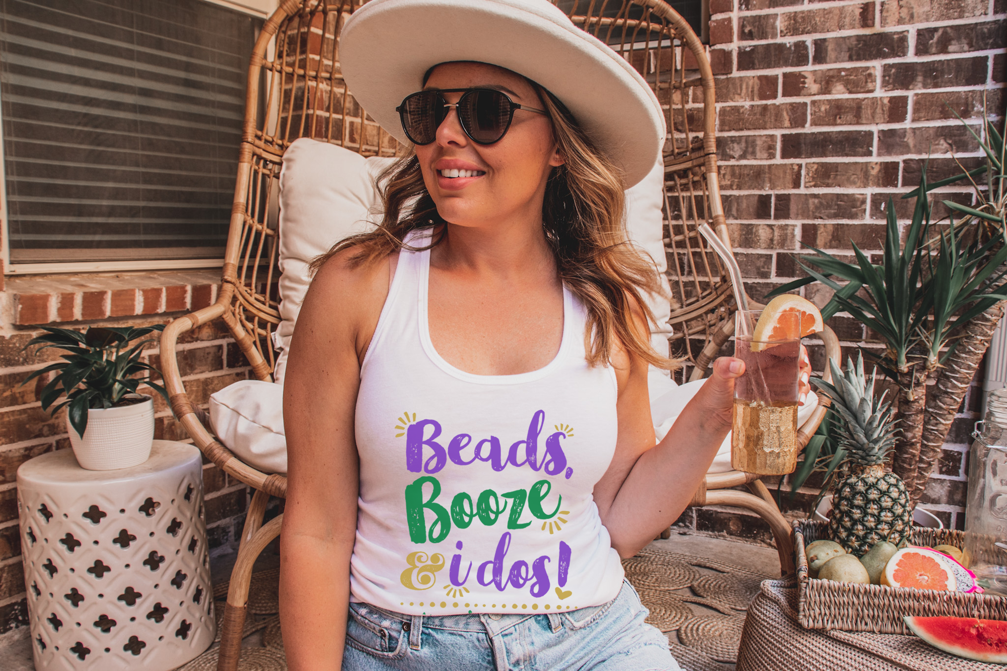 Bachelorette Party Racerback Tank Top | Mardi Gras Beads Booze Bachelorette Party