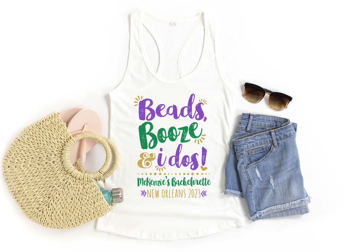 Bachelorette Party Racerback Tank Top | Mardi Gras Beads Booze Bachelorette Party