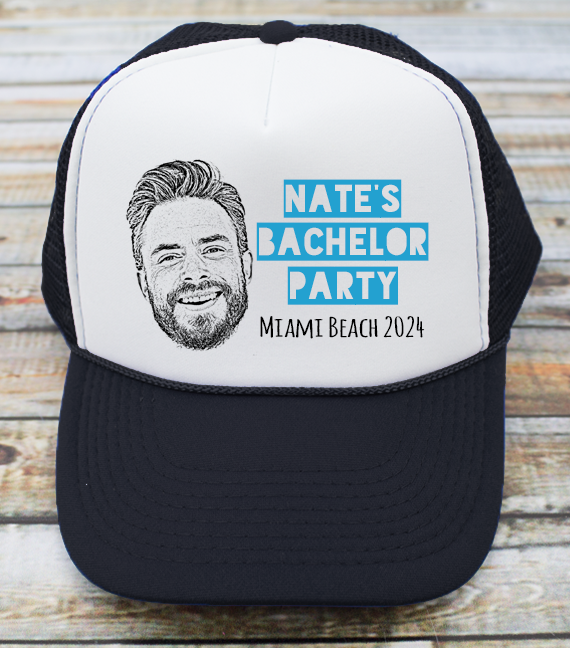 Custom Black Bachelor Party Trucker Hat | Custom Bachelor Party Hats with Photo