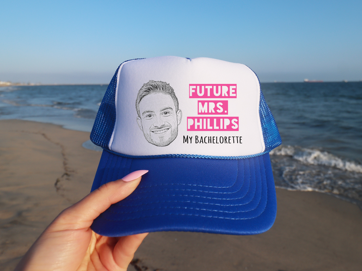Blue Bachelorette Party Trucker Hat | Custom Bachelorette Party Hat with Photo