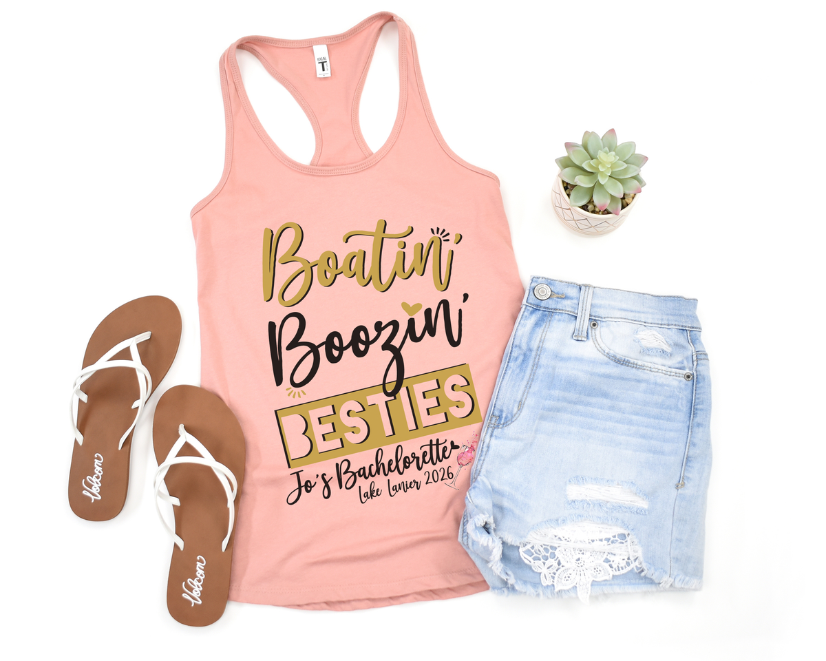 Bachelorette Party Racerback Tank Top | Lake Bachelorette | Boatin&#39; Boozin&#39; Besties