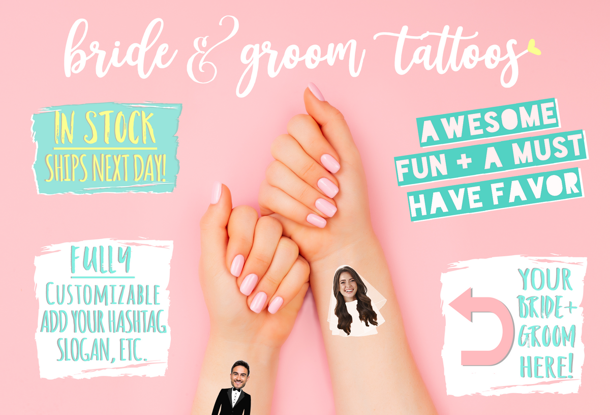 Bride and Groom Photo Custom Temporary Tattoo Wedding Favors | Custom Caricature Tattoo Bar Favor | Engagement Party Favor