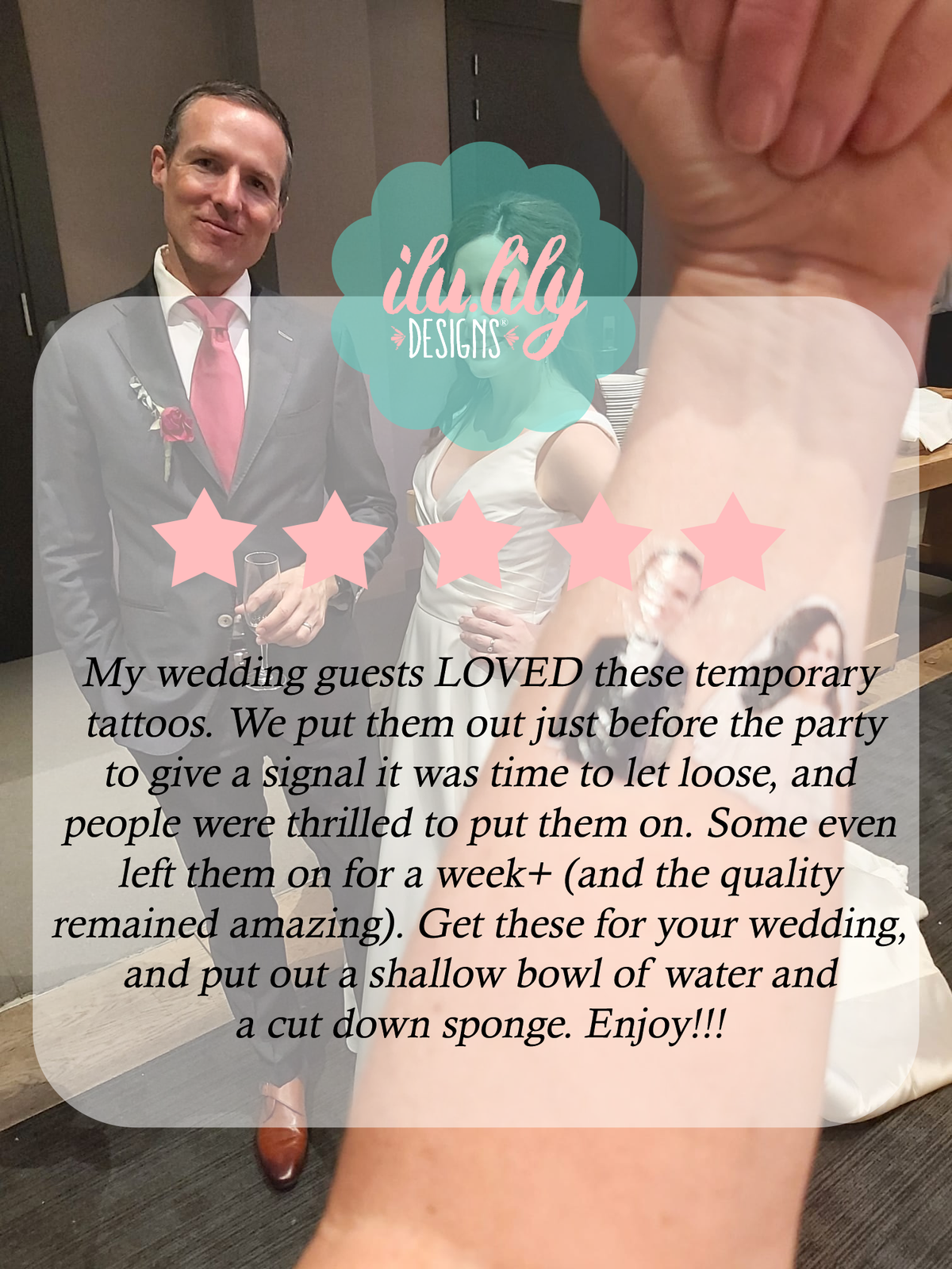 Bride and Groom Photo Custom Temporary Tattoo Wedding Favors | Custom Photo Tattoo Bar Favor | Engagement Party Favor