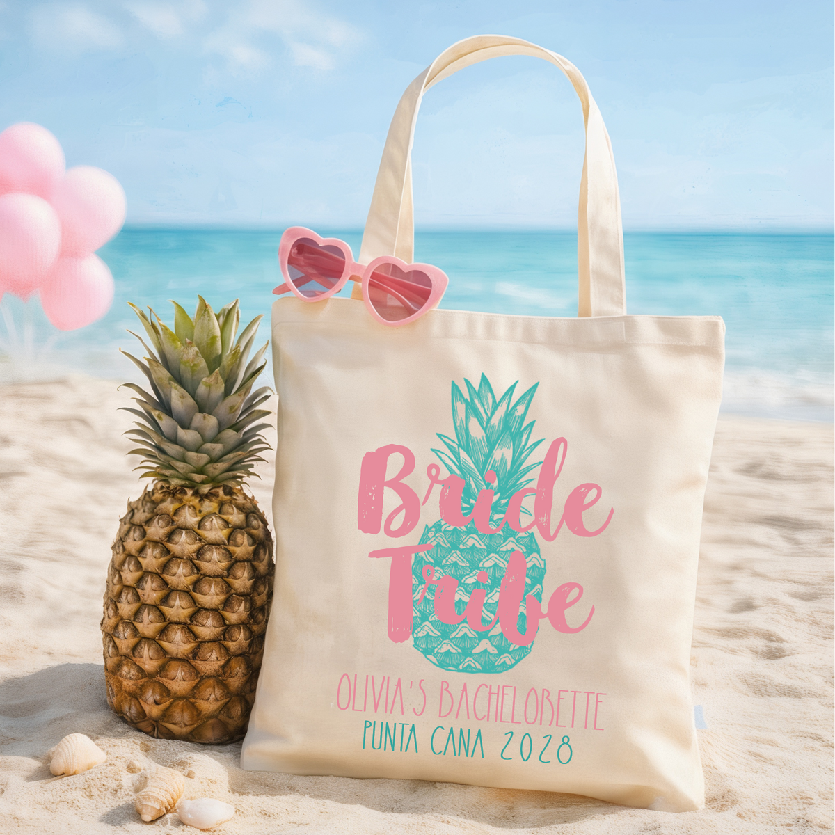 Pineapple Personalized Canvas Tote Bag for Bachelorette Parties by Ilu.Lily