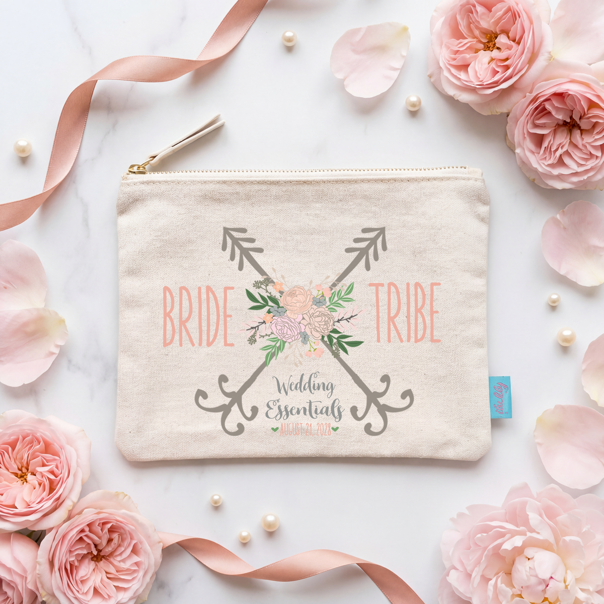 Personalized Canvas Makeup Bag for Brides by Ilu.Lily