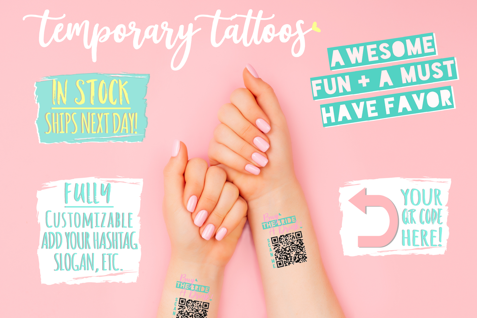 Custom Temporary Tattoo Bachelorette Party Favors | Buy the Bride a Drink!