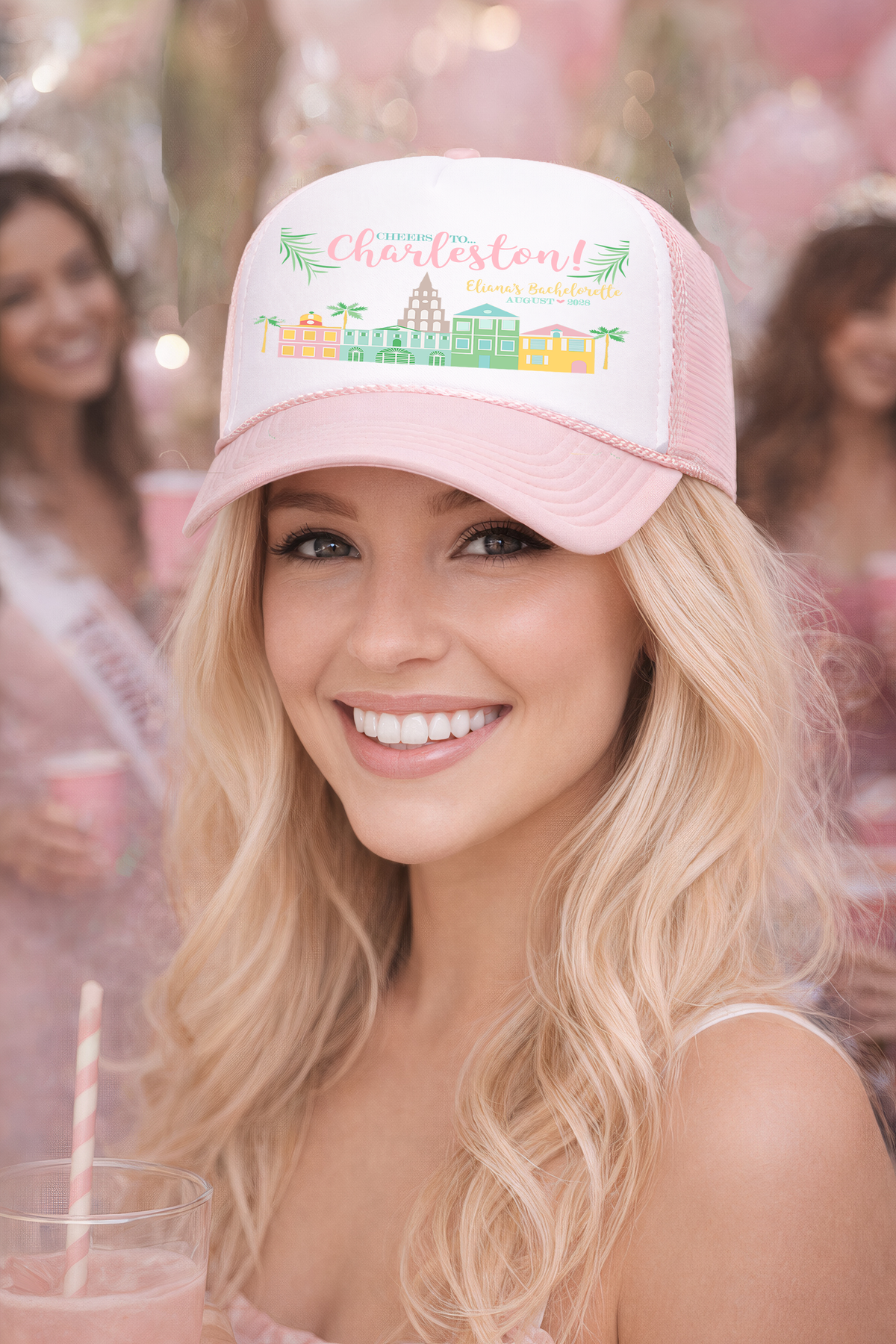 Charleston Bachelorette Party Hat | Rainbow Row Bachelorette Party Favors | Charleston Bachelorette | Girls Weekend Trip