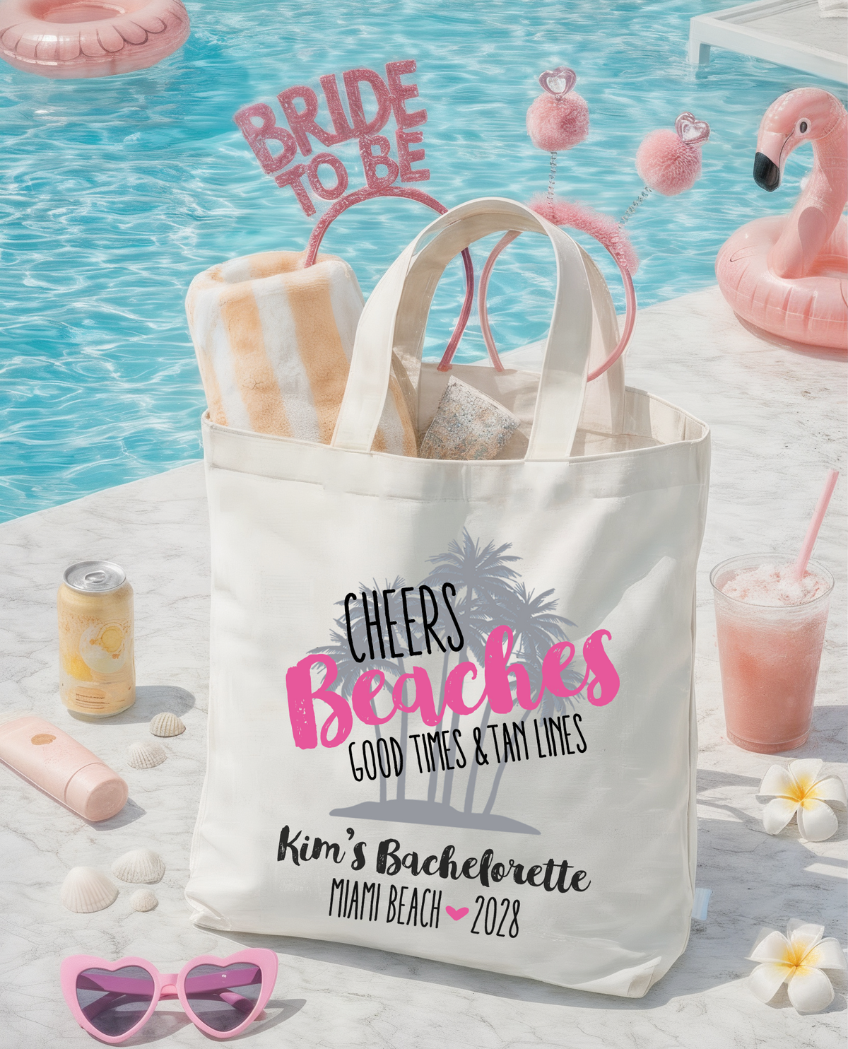 Beach Personalized Canvas Tote Bag for Bachelorette Parties by Ilu.Lily