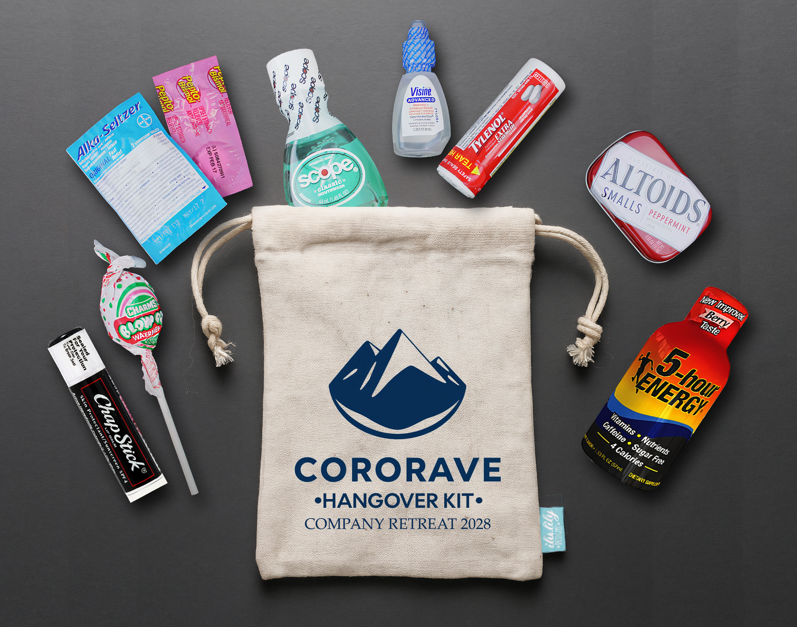 Corporate Retreat Hangover Survival Kit | Branded Party Swag
